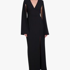BCBGMAXAZRIA — Women's V Neck Evening Maxi Dress with Long Cape Sleeves, Size 12